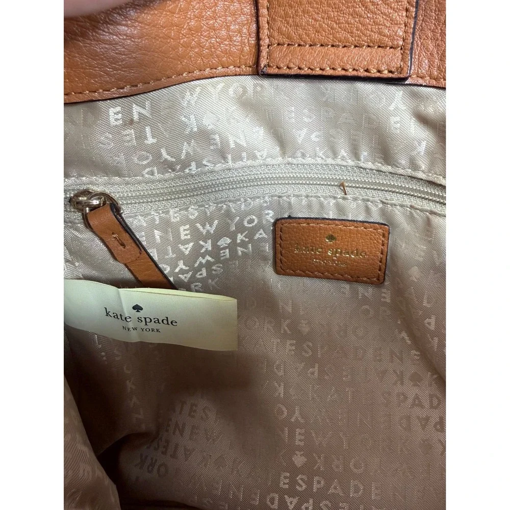 Kate Spade Meriwether Cognac Pebbled Leather Woven Diamond Satchel Crossbody Bag
